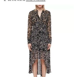 All Saints Black Floral & Leopard High-Low Midi Dress